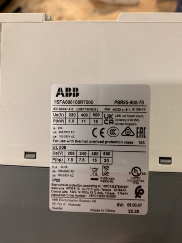 1065644-3 Soft starter ABB PSR25-600-70, 10 pcs