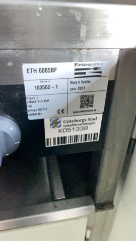 1171479-2 SPIS ETH 6065 B F MED 2 FÄLLBARA FYRKANTSPLATTOR, ELEKTROTERMO -2021