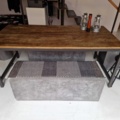 1150854-1 Rustic dining table with bench and stools