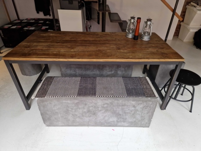 1150854-1 Rustic dining table with bench and stools