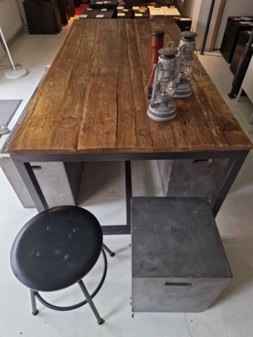 1150854-3 Rustic dining table with bench and stools