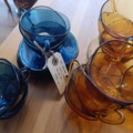 1129952-2 Coffee / Tea cups Vereco France in blue and amber