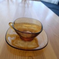 1129952-4 Coffee / Tea cups Vereco France in blue and amber