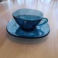 1129952-5 Coffee / Tea cups Vereco France in blue and amber
