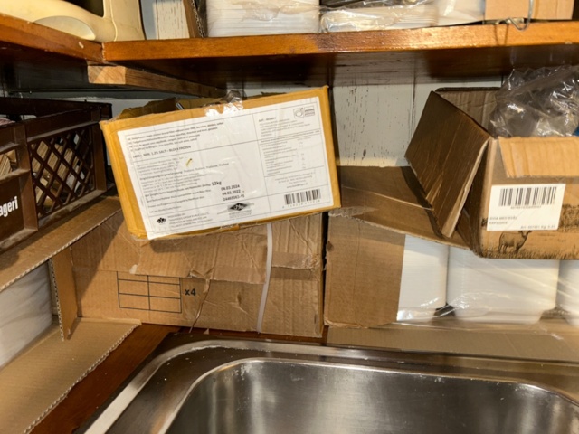 1144223-8 Storage room with various restaurant equipment