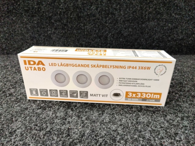 1181392-1 3 pcs Downlight IDA Utabo LED Low-profile cabinet lighting IP44 2700K