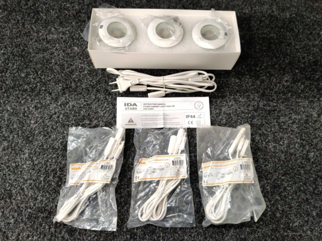 1181392-2 3 pcs Downlight IDA Utabo LED Low-profile cabinet lighting IP44 2700K