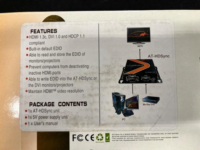 1184149-2 HDMI EDID recorder Atlona AT-HDSYNC 2pcs and Presentation stick NEC DS1-MP10RX