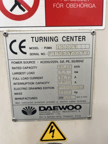 1146794-35 CNC Lathe Daewoo DOOSAN PUMA 1500Y - 2003