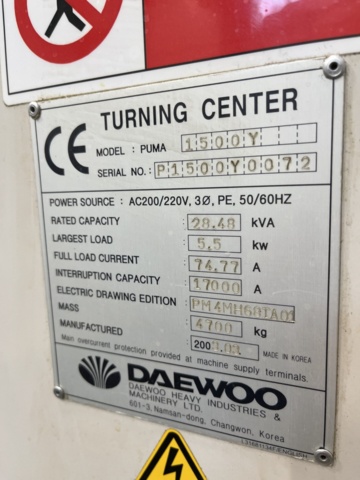1146794-36 CNC Lathe Daewoo DOOSAN PUMA 1500Y - 2003