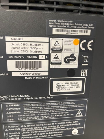 1149132-2 Printer, Konica minolta bizhub c250i