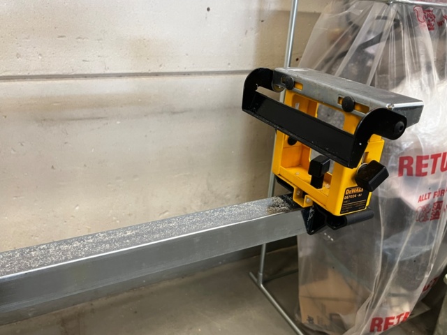 1145327-8 Miter saw on stand, Makita LS1019L on DeWalt stand