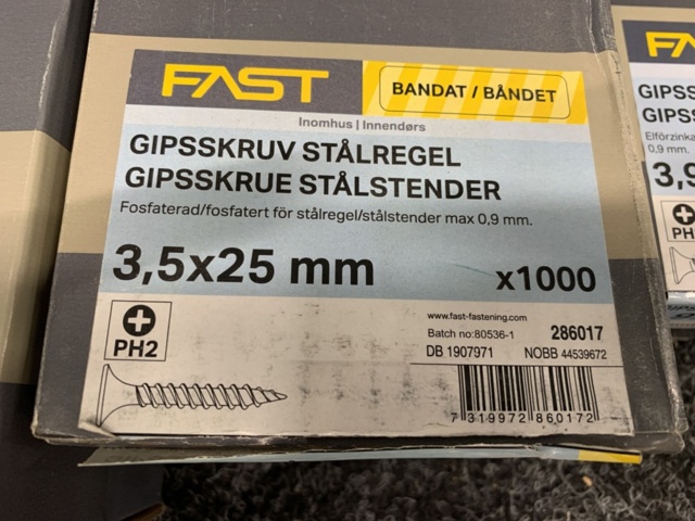 1201580-5 Sortiment med bandad gipsskruv, Fast