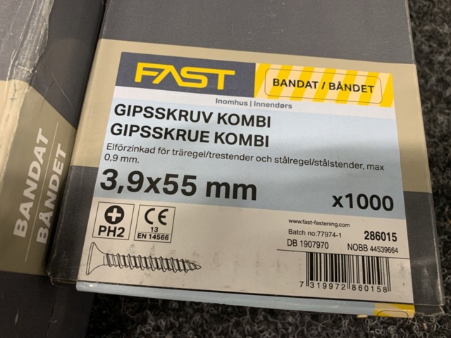 1201580-7 Sortiment med bandad gipsskruv, Fast
