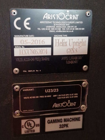 1150291-4 Slot machines 8pcs - Aristocrat Helix Upright Gen 8 NOTE! No game installed