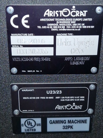 1150293-3 Slot machines 2 pcs - Aristocrat Helix Upright Gen 8