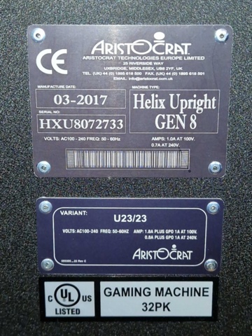 1150293-6 Slot machines 2 pcs - Aristocrat Helix Upright Gen 8