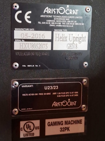 1150291-9 Slot machines 8pcs - Aristocrat Helix Upright Gen 8 NOTE! No game installed