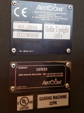 1150291-14 Slot machines 8pcs - Aristocrat Helix Upright Gen 8 NOTE! No game installed