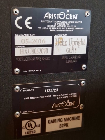 1150291-15 Slot machines 8pcs - Aristocrat Helix Upright Gen 8 NOTE! No game installed