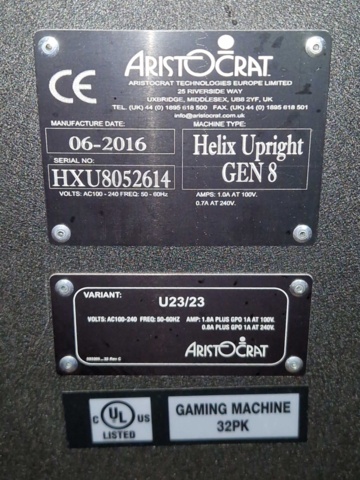 1150291-23 Slot machines 8pcs - Aristocrat Helix Upright Gen 8 NOTE! No game installed