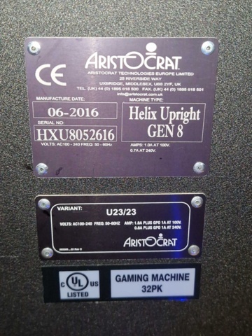 1150291-26 Slot machines 8pcs - Aristocrat Helix Upright Gen 8 NOTE! No game installed