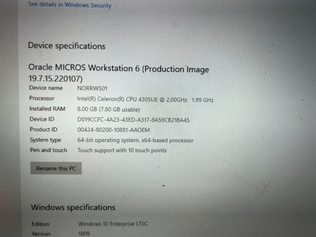 1145393-4 POS system, Micros Oracle Workstation 6