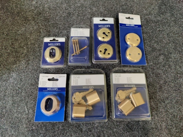 Lock cylinder, cylinder ring keyed etc. Millers, Matt brass - PS ...
