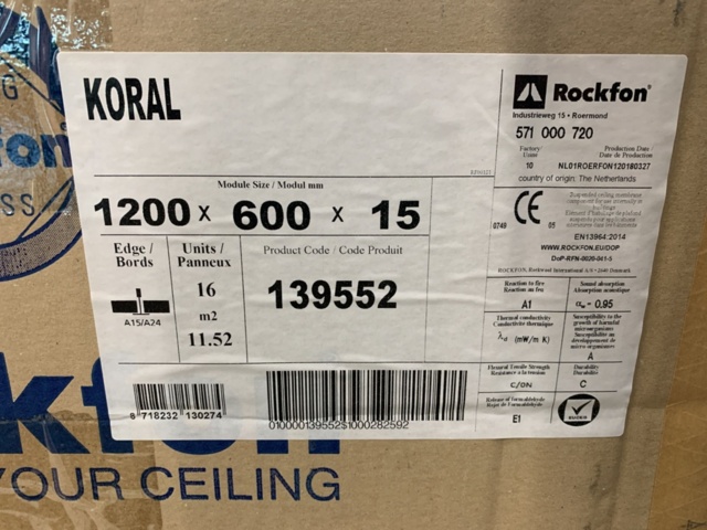 1208517-4 Acoustic ceiling Rockfon Koral 1200 x 600 x 15, white