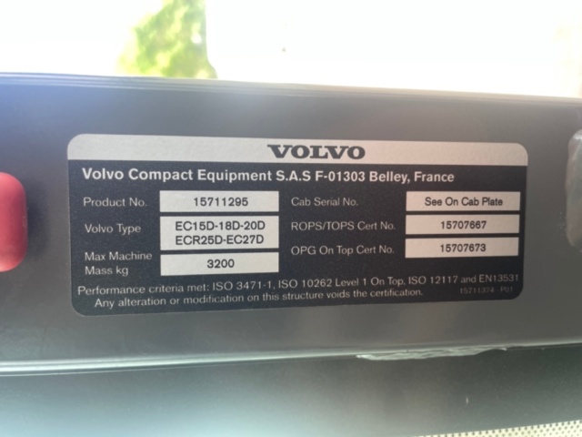 1151118-19 Excavator Volvo ECR25D, Rototilt (1109h) -2022