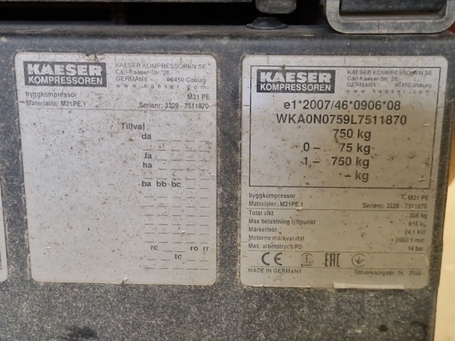 1151120-10 Compressor on trailer - Kaeser Mobilar M31