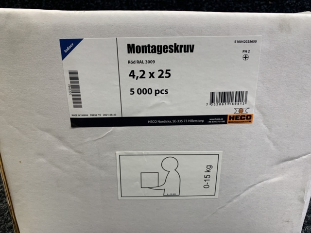 1212898-3 Approx. 5000 pcs Mounting screw 4.2x25 mm red, Heco Nordiska