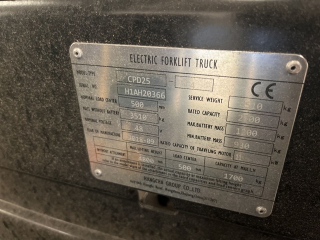 1191533-15 Forklift Hangcha CPD25 -2018