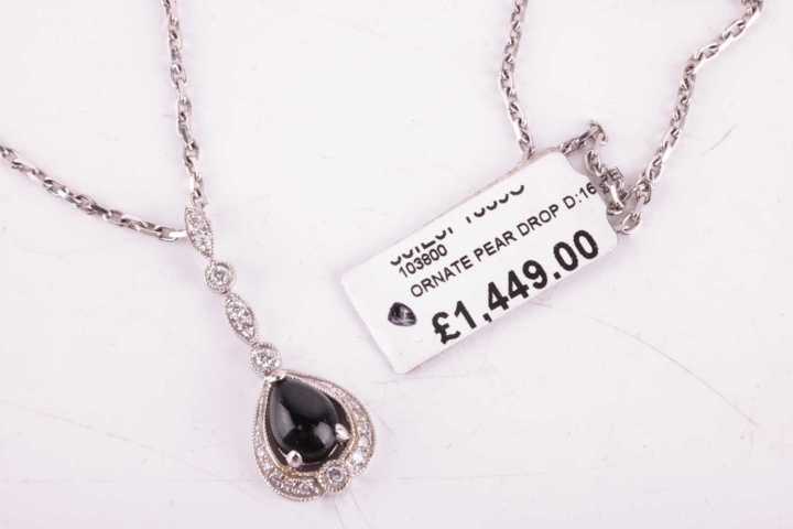 1214082-3 Necklace Hans D. Krieger 18K White Gold with Jet and Diamonds