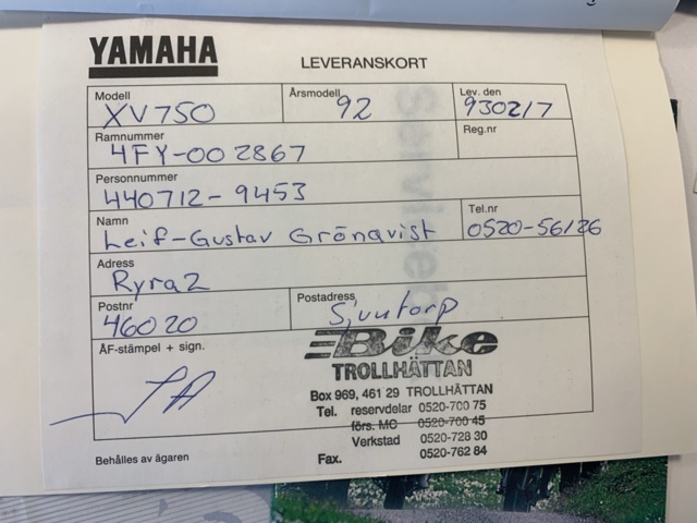 1214582-47 Yamaha XV750 Virago -1992