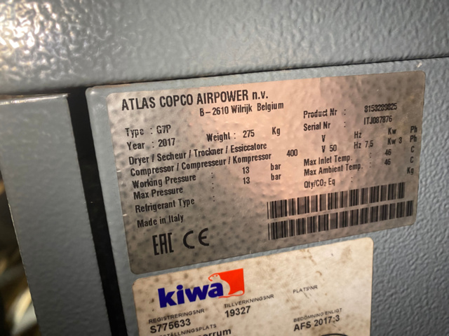 1216729-8 Screw compressor Atlas Copco G7 -2017