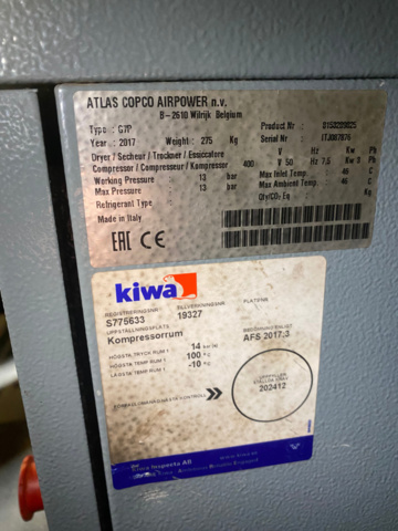1216729-7 Screw compressor Atlas Copco G7 -2017
