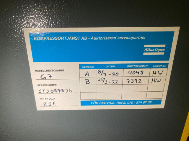 1216729-9 Screw compressor Atlas Copco G7 -2017