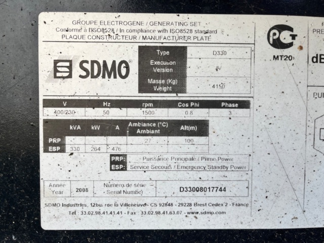 1219941-3 Diesel generator SDMO D330 IV -2008