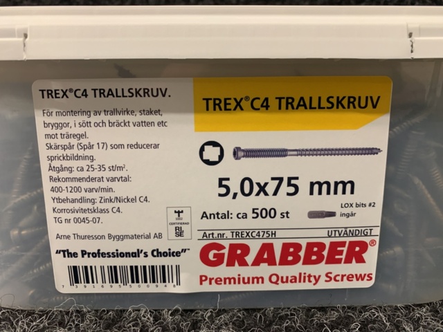 1220649-3 3 st Förpackningar Trallskruv 5.0x75, Grabber TREX C4