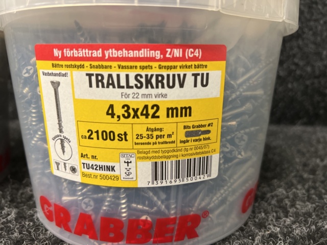 1220857-2 2 st Förpackningar Trallskruv TU 4.3x42 mm, Grabber