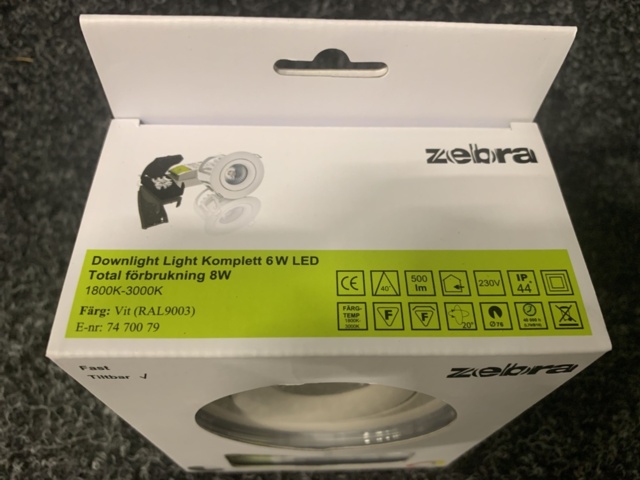 1221485-4 6 st Downlight Light 6W komplett LED, Zebra
