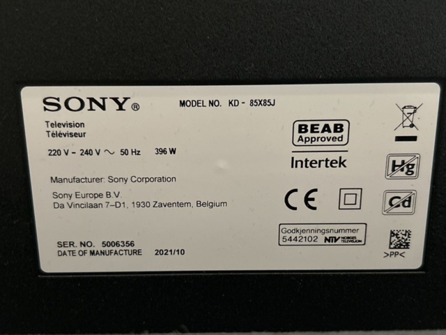 1192909-6 TV-/bildskärm 85” Sony, på mobilt golvstativ