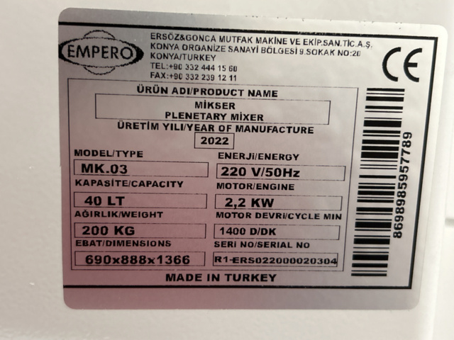 1192943-8 Dough mixer 40L, Empero MK.03 -22