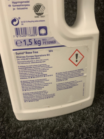 1223079-4 10 pc Dishwasher detergent Diversey Suma Base Free M4 1.5kg