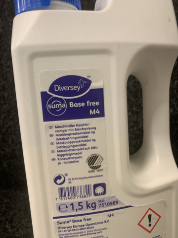 1223079-5 10 pc Dishwasher detergent Diversey Suma Base Free M4 1.5kg