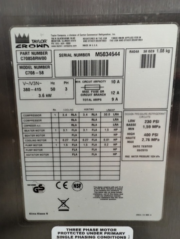 1048234-6 Taylor Crown ice cream machine