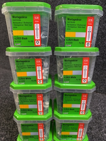 1233522-2 8 st Förpackningar Montageskruv 4,2x25 mm Svart & Vit, Essve