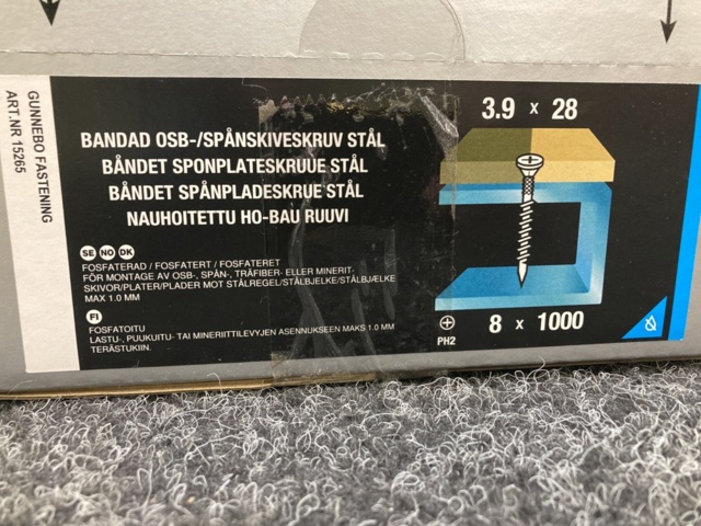 1239291-2 8 st Förpackningar bandad OSB-/spånskiveskruv stål 3,9x28 mm, Gunnebo