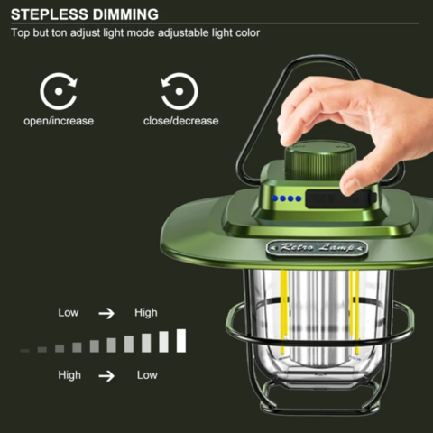 1246142-2 Campinglampa Retro 4500mAh Svart - Fri frakt